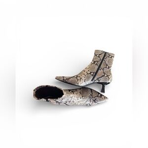 Open Edit Rhila Cream/Snakeskin Kitten Ankle Booties
